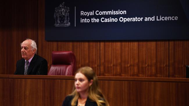 Commissioner Hon. Raymond Finkelstein AO QC (left) is seen during Victoria's royal commission into Crown Casino. Picture: AAP Image/James Ross