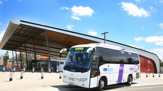 On-demand bus at Edmondson Park railway station on its launch day in August. Picture: AAP Image / Angelo Velardo