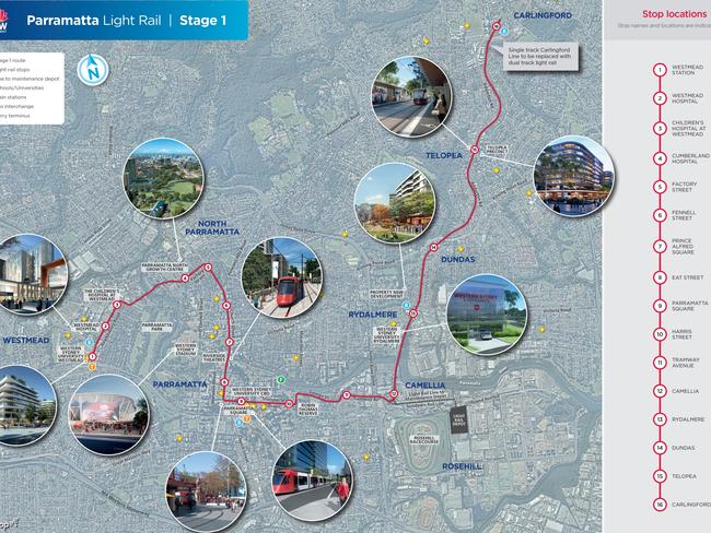 Stage 1 of the Parramatta Light Rail route.