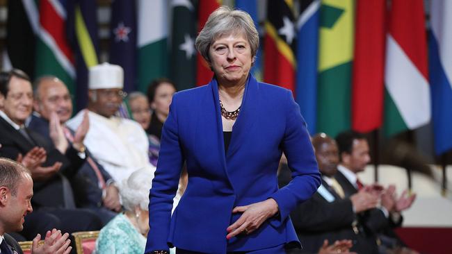 Britain's Prime Minister Theresa May prepares to speak at the formal opening of the Commonwealth Heads of Government Meeting (CHOGM) in April.