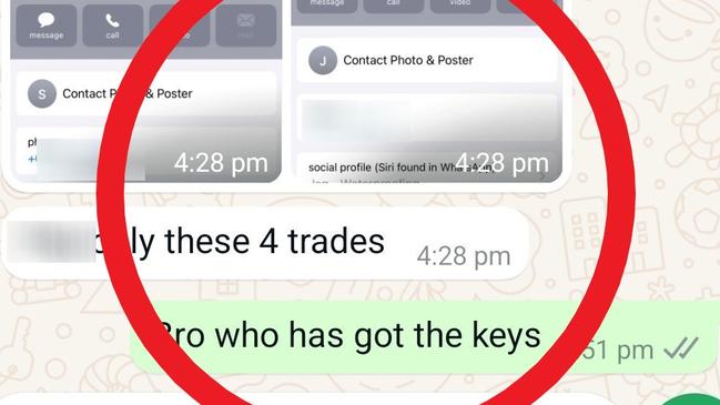 The WhatsApp chats showing the customer questioning who has his keys. Picture: Supplied