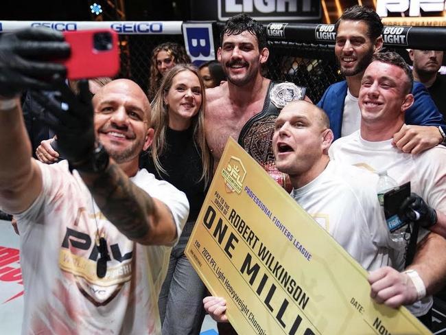 Wilkinson with supporters after his big win in New York. Picture: Supplied