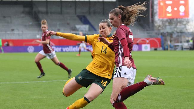 Alanna Kennedy in action against Germany.