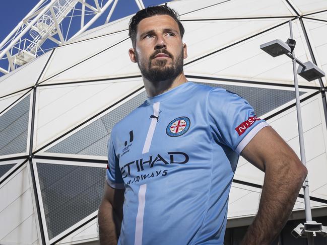 MELBOURNE, AUSTRALIA - OCTOBER 10: Mathew Leckie of Melbourne City poses for a photograph during the Melbourne Victory, Melbourne City & Western United 2024-25 A-League Season Launch Media Event at AAMI Park on October 10, 2024 in Melbourne, Australia. (Photo by Daniel Pockett/Getty Images)