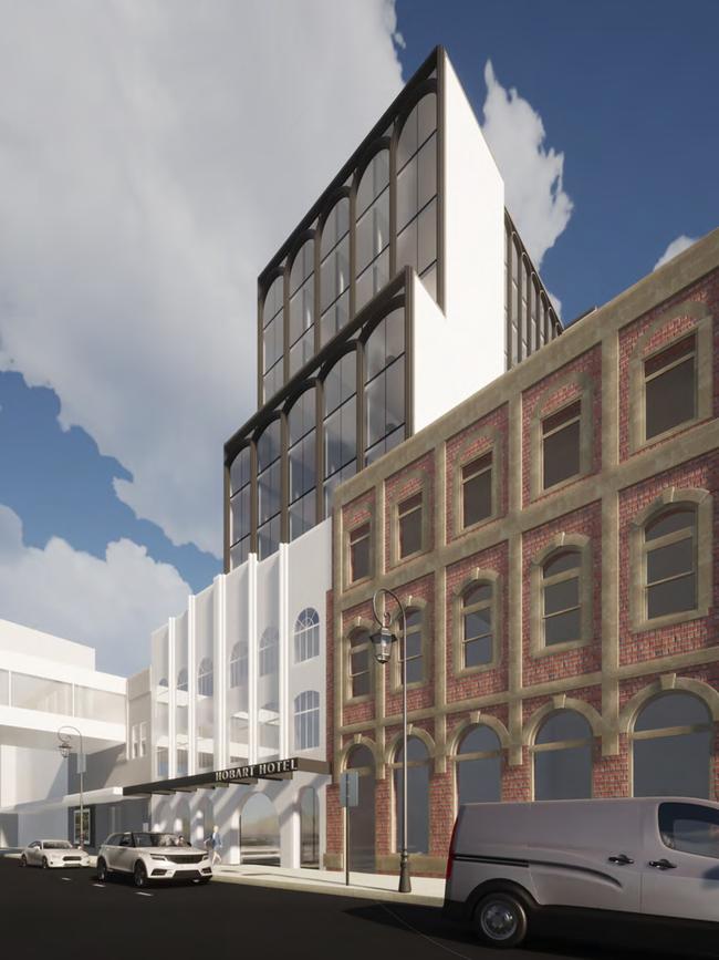 An artist’s rendering of the proposed redevelopment of the former Coogans site in Collins Street, Hobart. Picture: Supplied