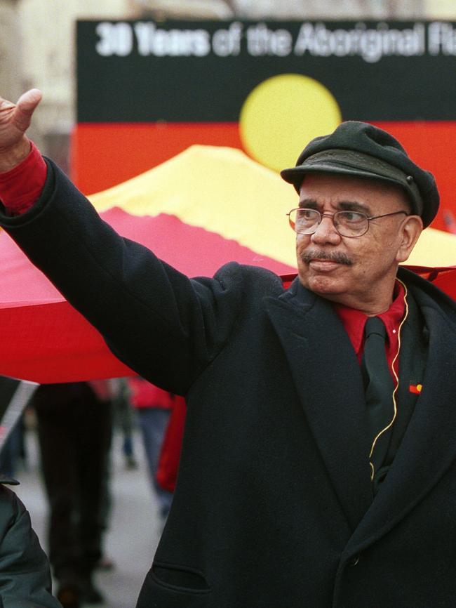 Harold Thomas during the 30th anniversary of the creation of the Aboriginal flag celebration parade in 2001. Picture: Supplied