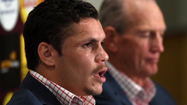 Brisbane Broncos player James Roberts at Thursday’s press conference. Picture: AAP