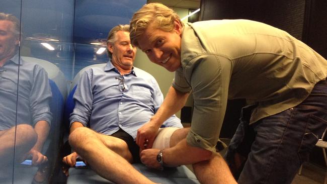 First aid ... television vet Chris Brown came to the rescue after Barry’s horrific injury.