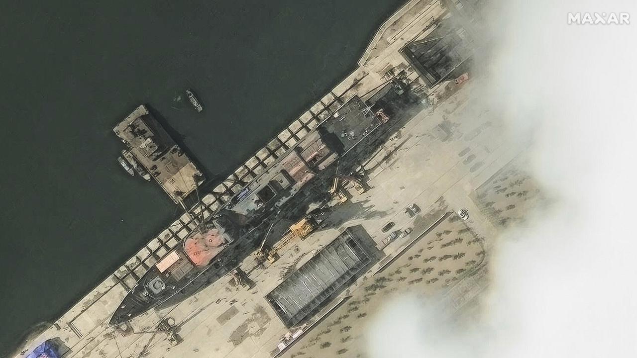 This satellite image shows North Korea's new naval destroyer in Chongjin, North Korea. Picture: Technologies via AP
