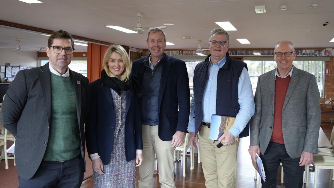 At the inaugural quarterly Toowoomba leaders meetings at the City Bowls Club – Toowoomba mayor Geoff McDonald and deputy mayor Rebecca Vonhoff, federal Groom MP Garth Hamilton, state Toowoomba North MP Trevor Watts and state Condamine MP Pat Weir.