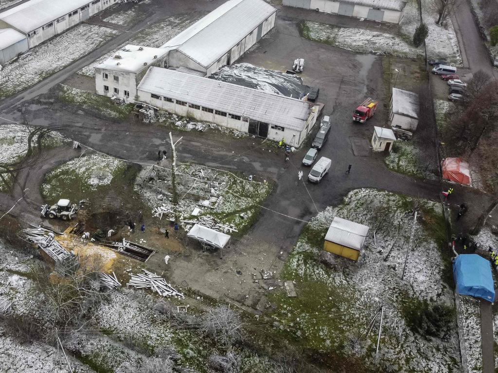 An aerial view of the site where a missile strike killed two men in the eastern Poland village of Przewodow, near the border with war-ravaged Ukraine. Picture: AFP