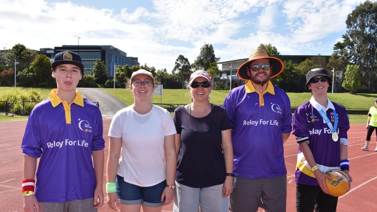 Kathy Forgeard, Kaitlyn Forgeard, Boden Walker, Isaac Fowler and Chris Milne at the Sunshine Coast Relay for Life 2022.