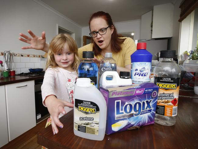 Pakenham mum Emily Studd takes steps to ensure dangerous products are out of reach. Picture: David Caird