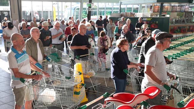 Early morning senior shoppers at Woolworths Ashgrove, in Brisbane. Picture: Liam Kidston