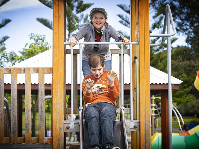 Associate Professor Shoshana Dreyfus and her son Bodhi at the adult playground in Wollongong. Picture: Supplied