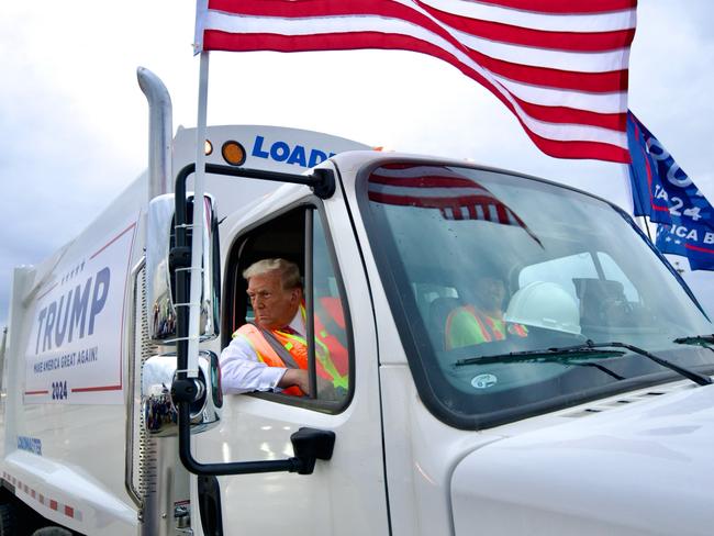 GREEN BAY, WISCONSIN - OCTOBER 30: Republican presidential nominee, former President Donald Trump holds a press conference from inside trash hauler at Green Bay Austin Straubel International Airport on October 30, 2024 in Green Bay, Wisconsin. Picture: X