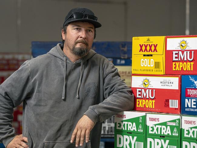 NEWS.COM.AU ONLY - DO NOT USE -  Al's Bottlemart owner Nathan Condo has 22 pallets of stock that needs to be returned to the supplier as it is not able to be sold under the current alcohol restrictions.  Picture: Jon Gellweiler/news.com.au