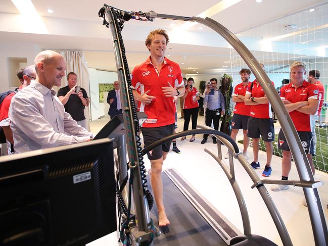 Callum Mills at the Aspetar Centre of Excellence, a sports medical facility which is part of the Aspire Zone for 2022 Football World Cup during the Sydney Swans trip to Doha, Qatar. Picture. Phil Hillyard