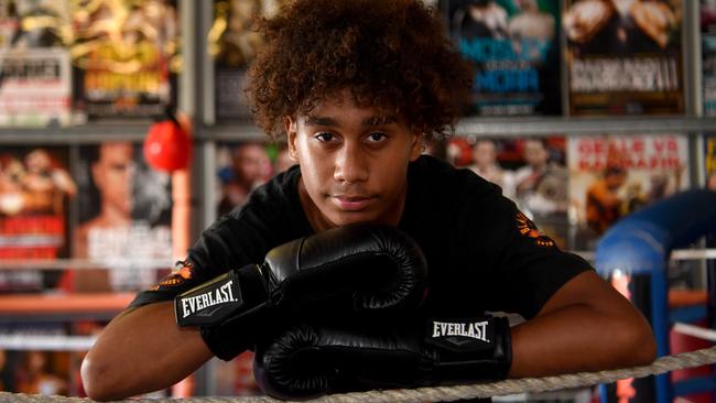 Junior boxing champ Earleeo Cole, 15, at Knuckles Boxing Gym. Picture: Evan Morgan