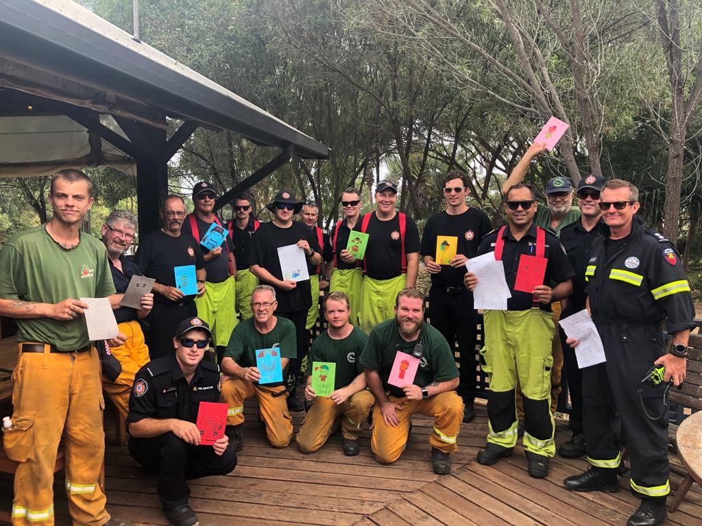 Urangan Point Primary School grade 3 students made these beautiful cards for the crews working hard at Happy Valley. Picture: QFES