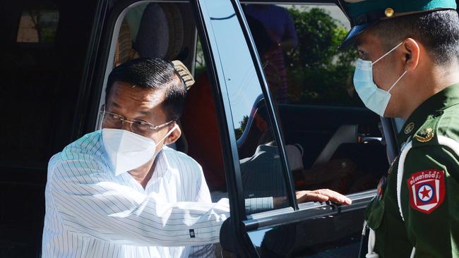 Myanmar military commander General Min Aun Hlaing after casting his vote in Naypyidaw on Sunday. Picture: AFP