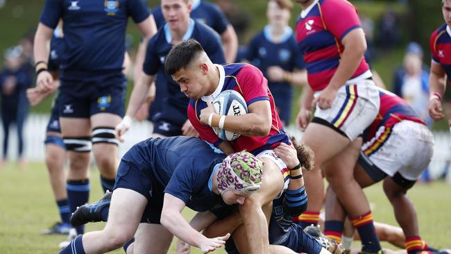 Action from the GPS First XV rugby match between Brisbane Grammar School and Brisbane State High School. Photo:Tertius Pickard