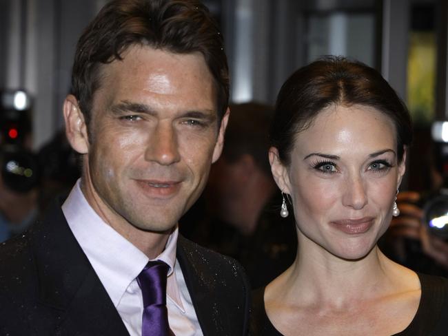 Actress Claire Forlani, with husband British actor Dougray Scott, said she escaped Weinstein multiple times. Picture: AP Photo/Matt Dunham