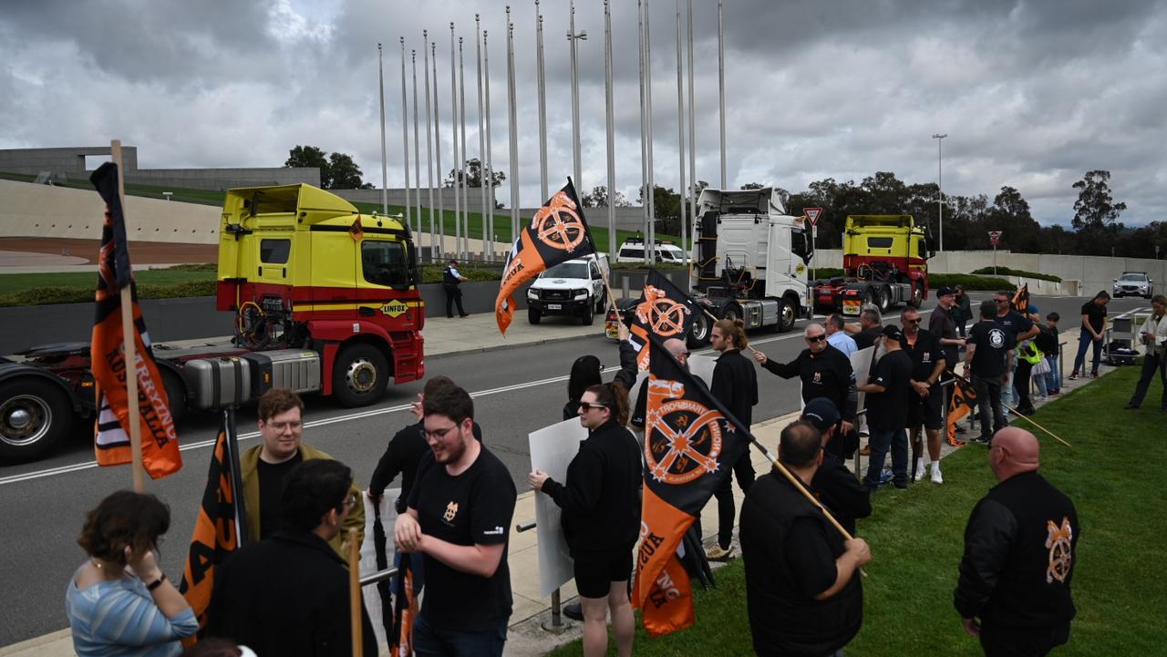 Trained workers such as those in the Transport Workers Union have recently been at Parliament House to protest their working conditions and pay. Picture: NCA NewsWire/Martin Ollman