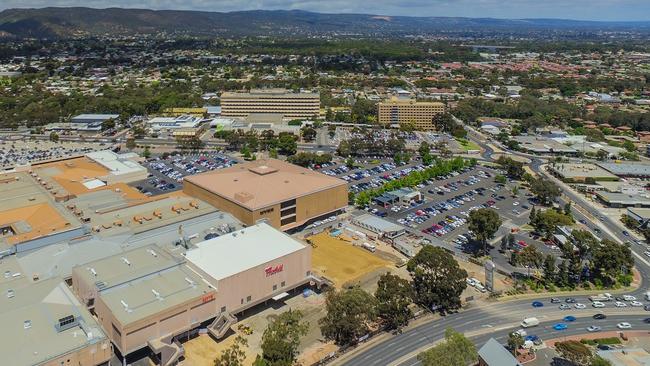 Drone aerial footage of Tea Tree Plaza Plaza. Picture: AAP/Roy VanDerVegt