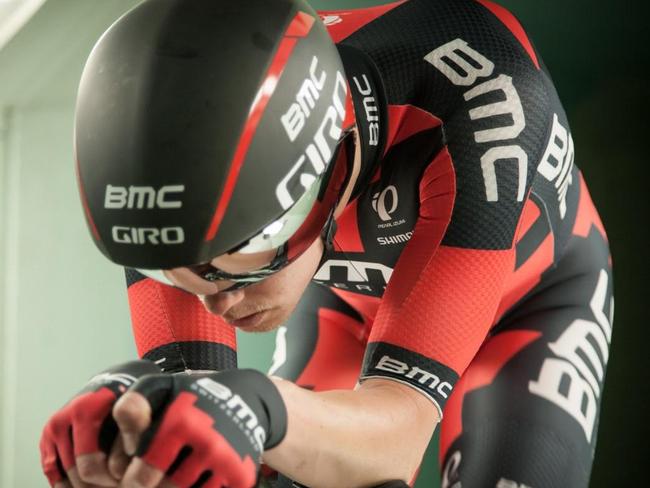 Australian cyclist Rohan Dennis testing his time trial position in a wind tunnel in San Diego during the off-season. Picture: Tim De Frisco