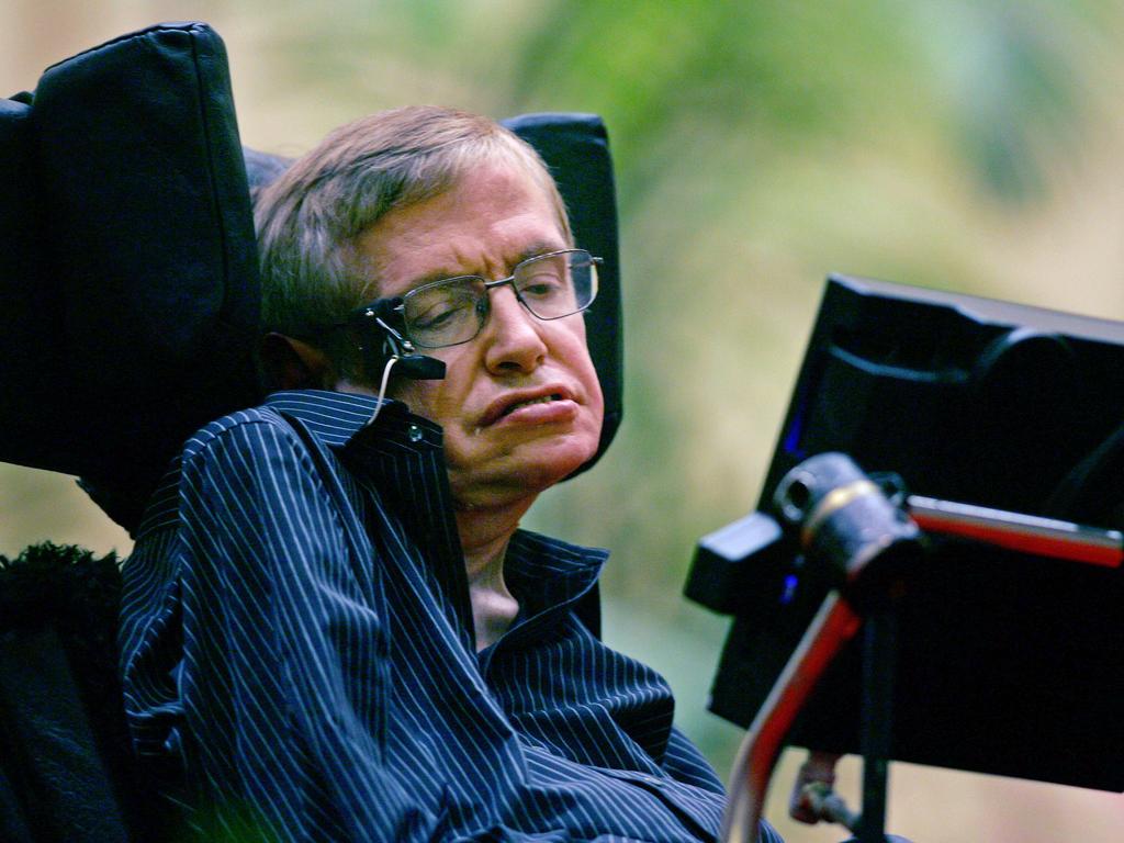 Astrophysicist Stephen Hawking speaks at an international gathering of scientists on the origins of the universe at Beijing’s Great Hall of the People in China. Picture: AP