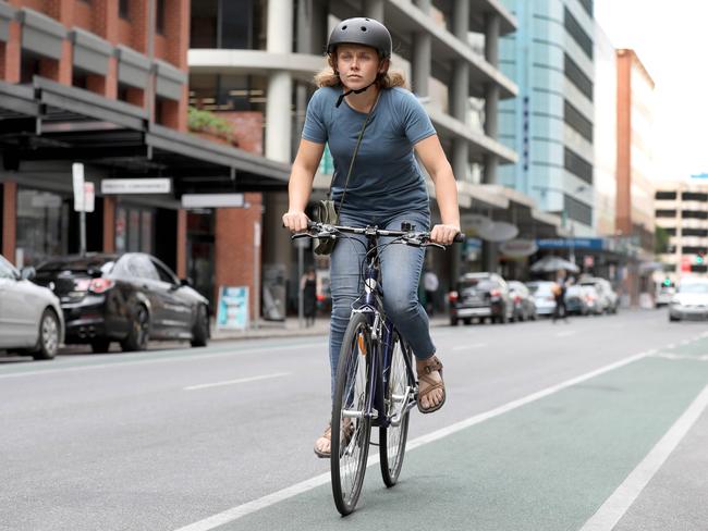 Mandi King rides regularly through the city and says bike lanes often end abruptly. Picture: AAP/Dean Martin