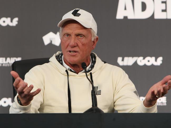 ADELAIDE, AUSTRALIA - NewsWire Photos - APRIL 20, 2023: LIV Golf Press Conference with LIV Golf CEO and Commissioner Greg Norman, at The Grange Golf Club. Picture: NCA/NewsWire Emma Brasier