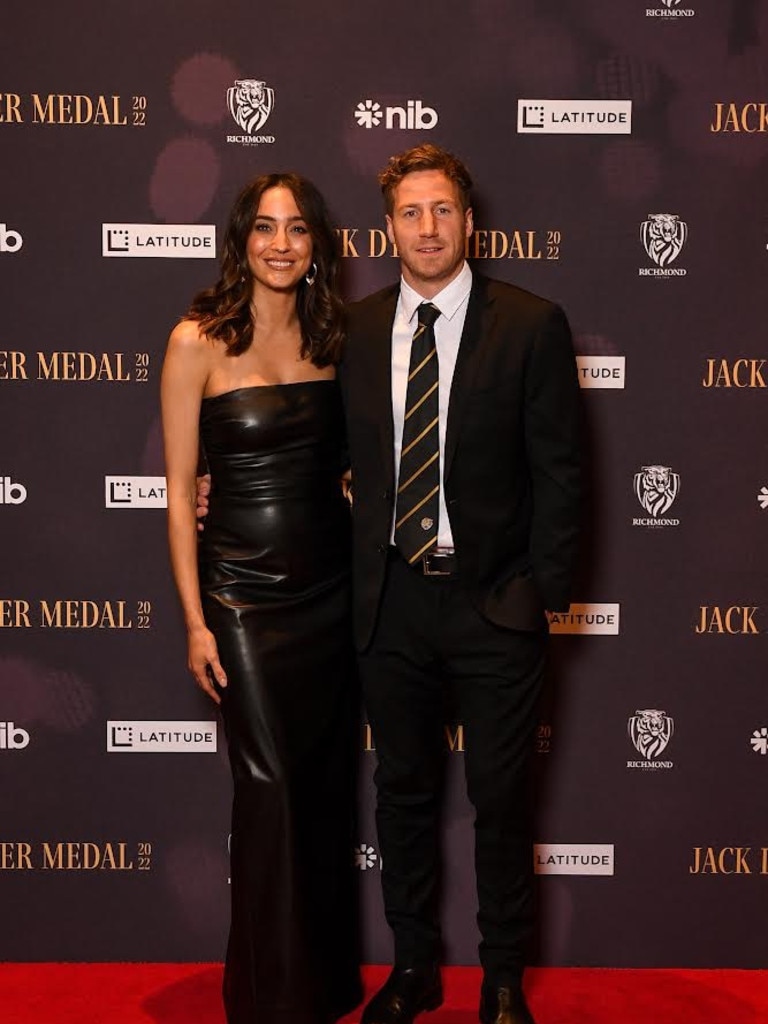 Abbey Gelmi and Kane Lambert at Richmond's Jack Dyer Medal at Crown Palladium on September 27, 2022 in Melbourne, Australia. (Photo by Morgan Hancock/AFL Photos)