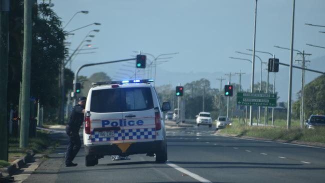 Police on scene near The Park caravan park on Broadsound Rd after an alleged stabbing murder. Picture: Matthew Forrest