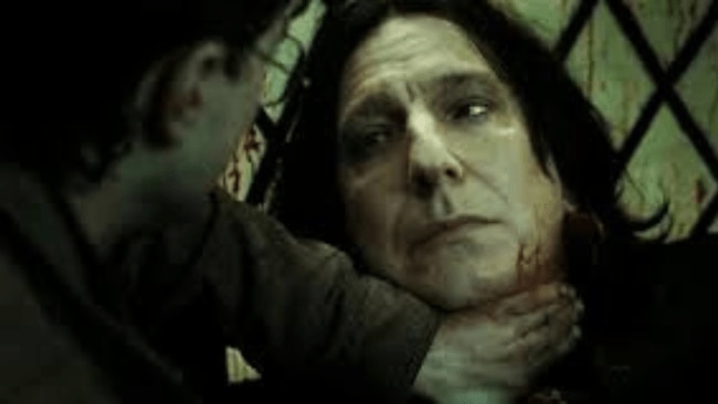 Snape asks Harry to look him in the eyes before his death. Image: Supplied