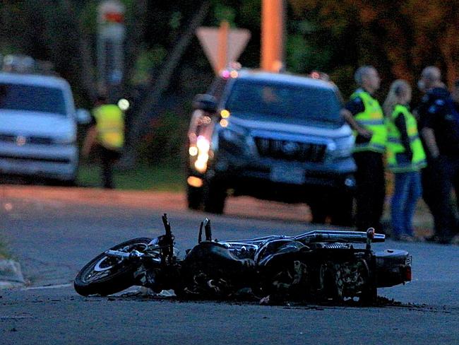 A motorcycle belonging to the victim of a hit-run. Picture: Mark Stewart