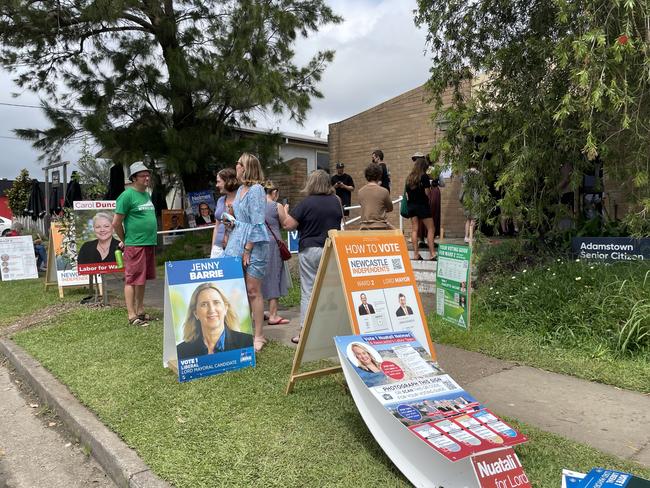 The cue at the Adamstown Senior Citizens Centre.