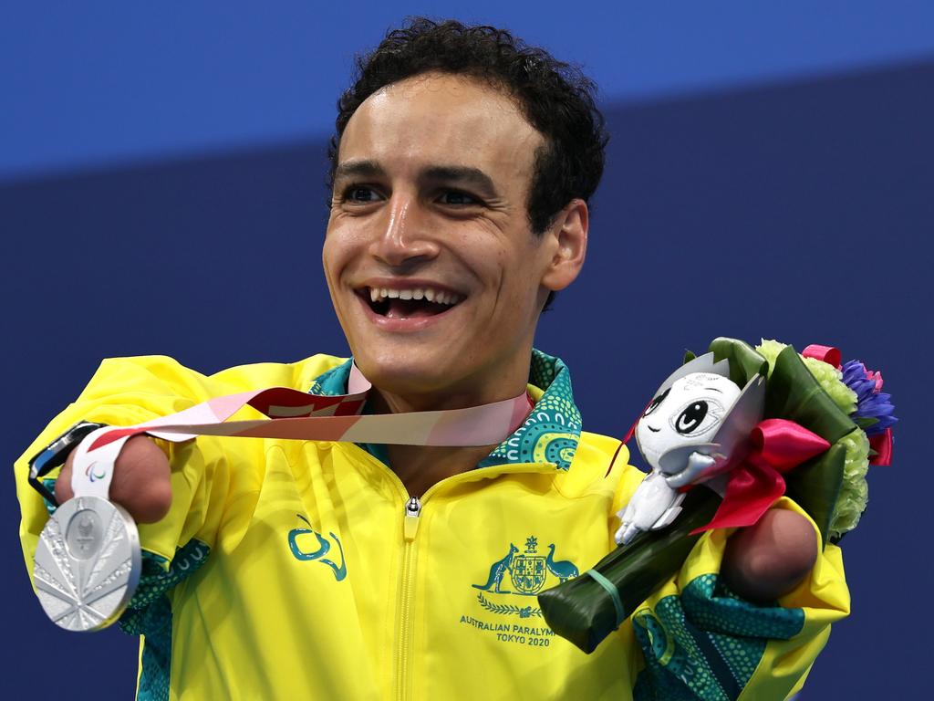 Silver medallist Ahmed Kelly with his silver medal from the 150m Individual Medley – SM3. Picture: Getty Images