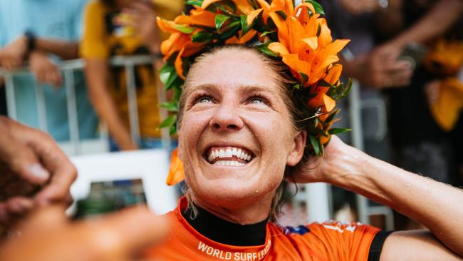 SAN CLEMENTE, CALIFORNIA – SEPTEMBER 8: Seven-time WSL Champion Stephanie Gilmore of Australia after winning the World Title at the Rip Curl WSL Finals on September 8, 2022 at San Clemente, California. (Photo by Beatriz Ryder/World Surf League)