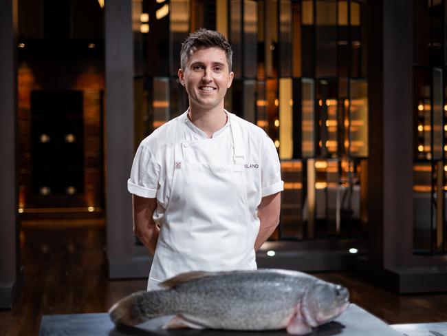 MasterChef Australia 2021. Seafood guru Josh Niland shows contestants how to use all of a 4kg Murray cod to create an entre, main and desert. Picture: TEN