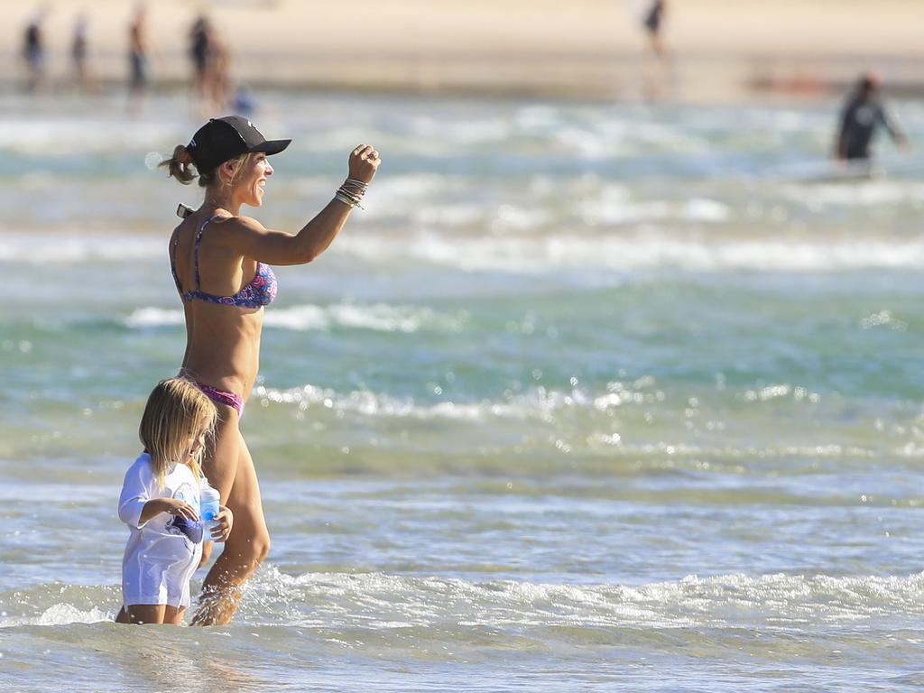 Chris Hemsworth and wife, Elsa Pataky, enjoy an afternoon at the beach in Byron Bay with their twin sons, Tristan and Sasha. <br/>3 March 2017. Picture: Media-Mode