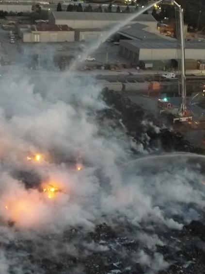 Screen grabs of the recycling plant fire in Coolaroo taken by the MFB drone.