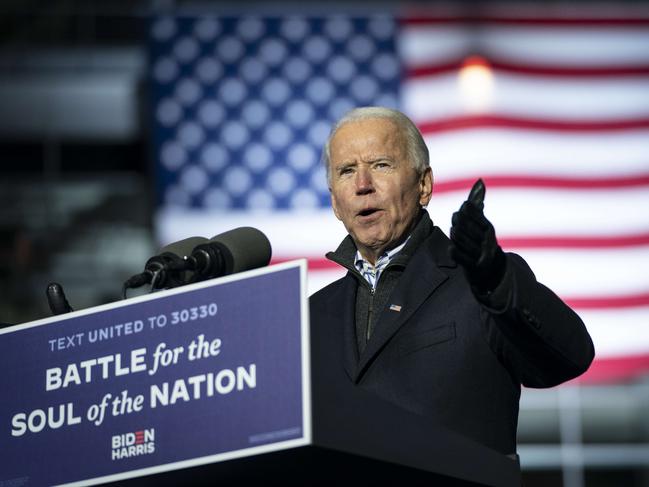 ‘Expertise, intelligence’. New US President Joe Biden pictured during an election campaign rally in Pennsylvania. Picture: AFP