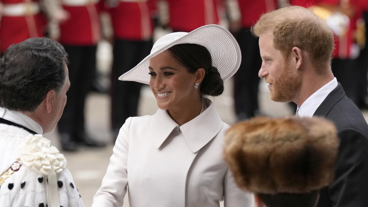 Meghan Markle, Prince Harry arrive at St Paul’s Cathedral for the National Service of Thanksgiving, as part of the Queen’s Platinum Celebrations. Picture: Matt Dunham, Getty Images