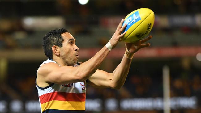 Eddie Betts in action against Hawthorn, where he reinjured his hamstring in the last quarter. Picture: AAP Image/Julian Smith