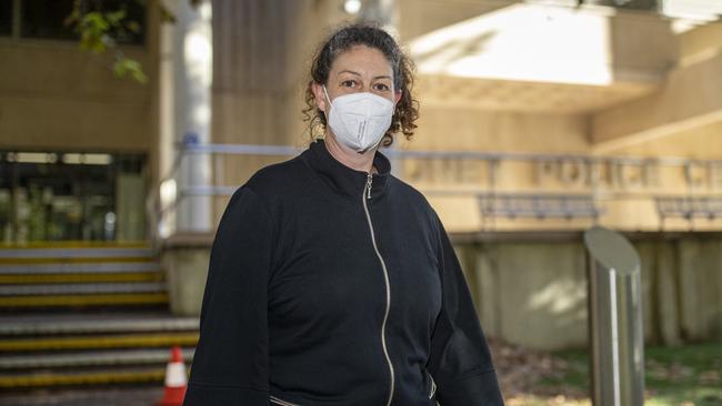 Protester Karen Fitzgibbon leaves the Surry Hills Police Station after she was granted bail. Picture: Christian Gilles