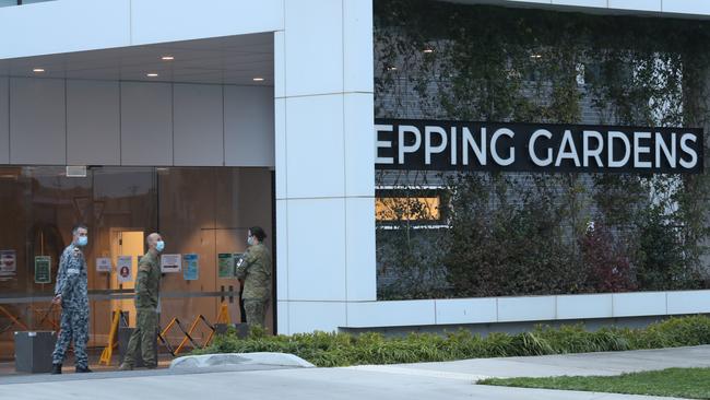 Defence force personnel outside Epping Gardens. Picture: David Crosling