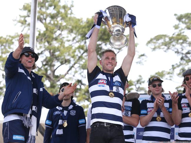 Cats post-GF family day at St Mary's Oval, Kardinia Park. Captain Joel Selwood. Picture: Mike Dugdale