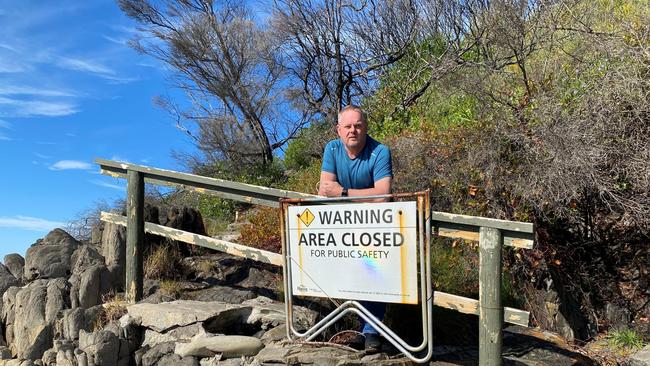 Gippsland East MP Tim Bull at the Cape Conran eastern boardwalk that is still not rebuilt following the 2019-20 Black Summer bushfires.